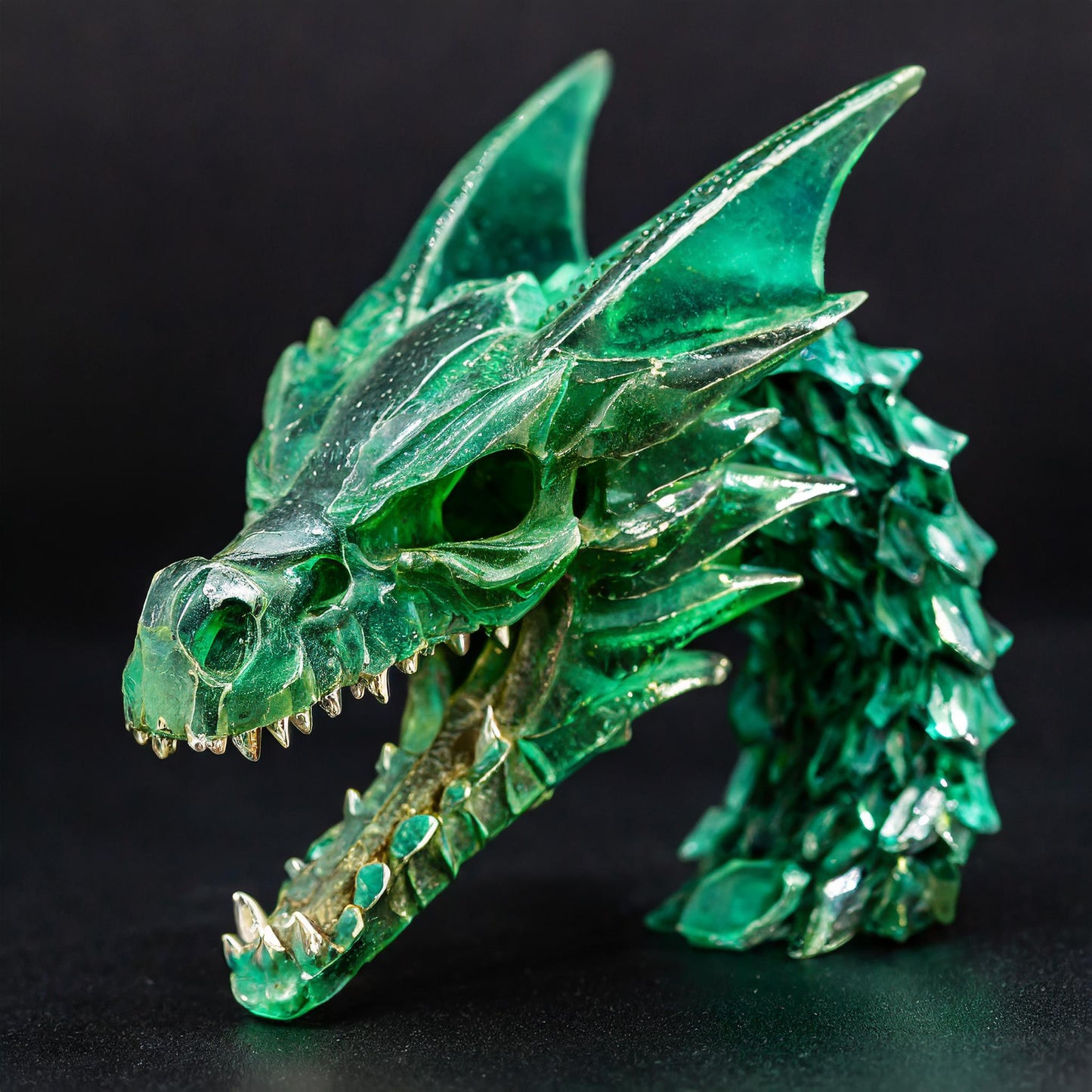 Crystal Dragon Skull - Solid Emerald with 18kt Yellow Gold Teeth