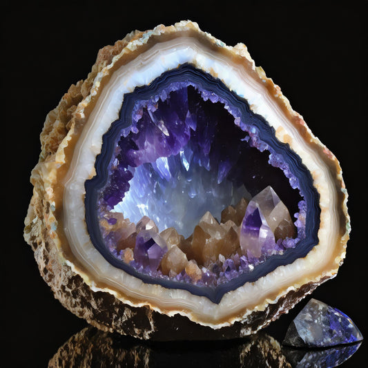 Amethyst Geode - Brown and Yellow Crystal Outside w/ Vibrant Purple Amethyst Crystals inside